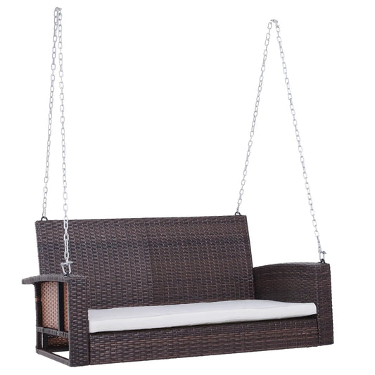 2-Person Patio Swing, Outdoor Rattan Hanging Bench with Cushion, 7.2 ft, Beige Hanging Porch Swings Mixed Brown at Gallery Canada