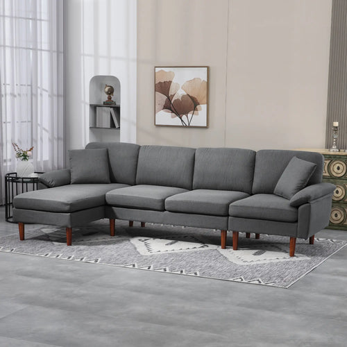 L-Shape Sofa, Modern Sectional Couch with Chaise Lounge, Dark Grey