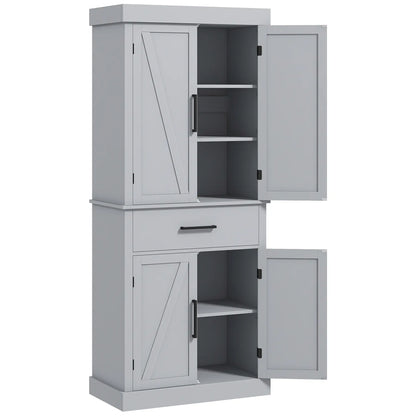 72" Kitchen Storage Cabinet, Farmhouse Pantry, 4 Barn Doors, Drawer, Adjustable Shelves, Grey Kitchen Pantry Cabinets Grey at Gallery Canada