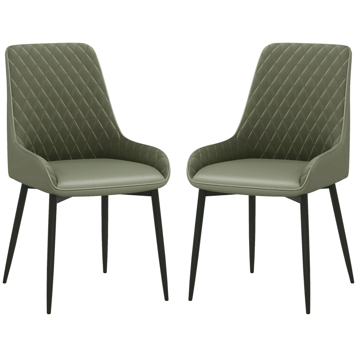 Modern Dining Chairs Set of 2, PU Leather, Metal Legs, Green Dining Chairs Green at Gallery Canada