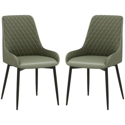 Modern Dining Chairs Set of 2, PU Leather, Metal Legs, Green Dining Chairs Green at Gallery Canada
