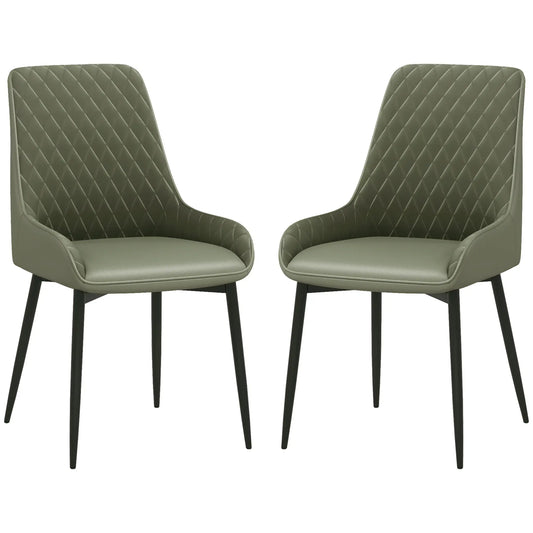 Modern Dining Chairs Set of 2, PU Leather, Metal Legs, Green Dining Chairs Green at Gallery Canada