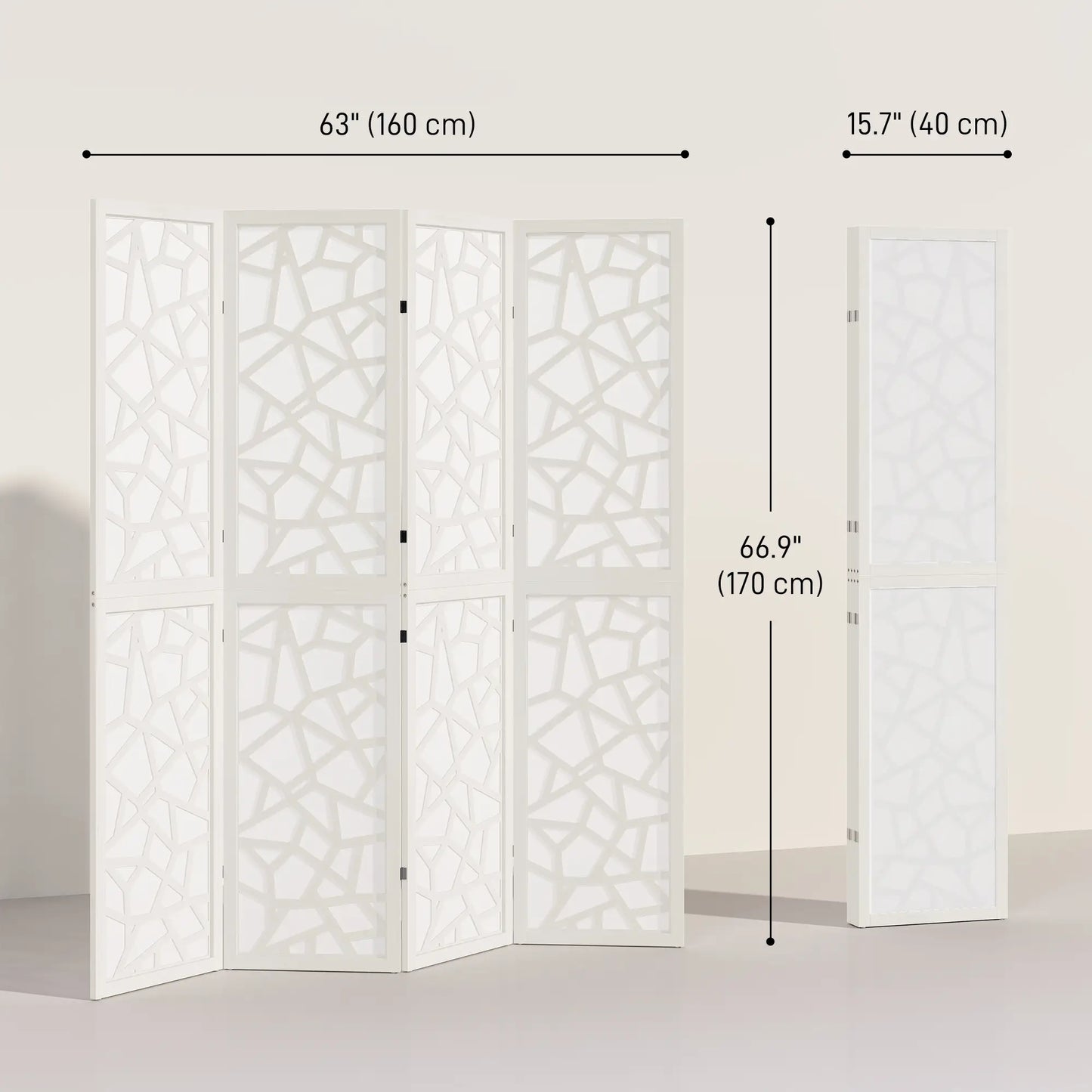 4 Panel Room Divider, 5.6 FT Geometric Pattern Privacy Screen, White Room Dividers at Gallery Canada