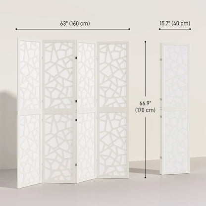 4 Panel Room Divider, 5.6 FT Geometric Pattern Privacy Screen, White Room Dividers at Gallery Canada