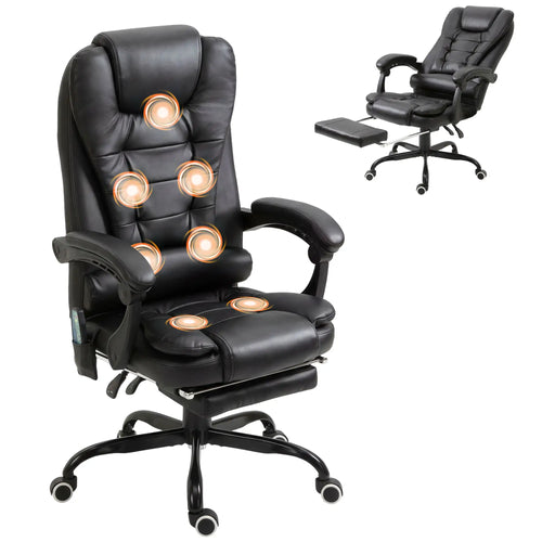 7-Point Vibrating Massage Chair, Reclining Office Chair, Footrest, Black