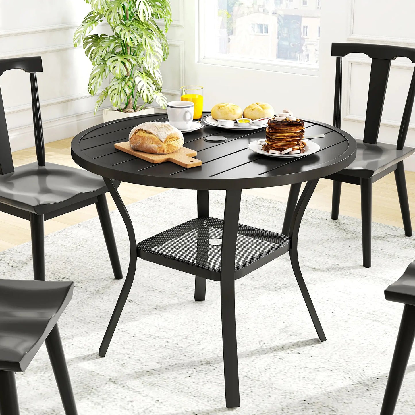 35.5" Round Outdoor Dining Table, Metal Patio Table With Umbrella Hole, Black Patio Dining Tables at Gallery Canada