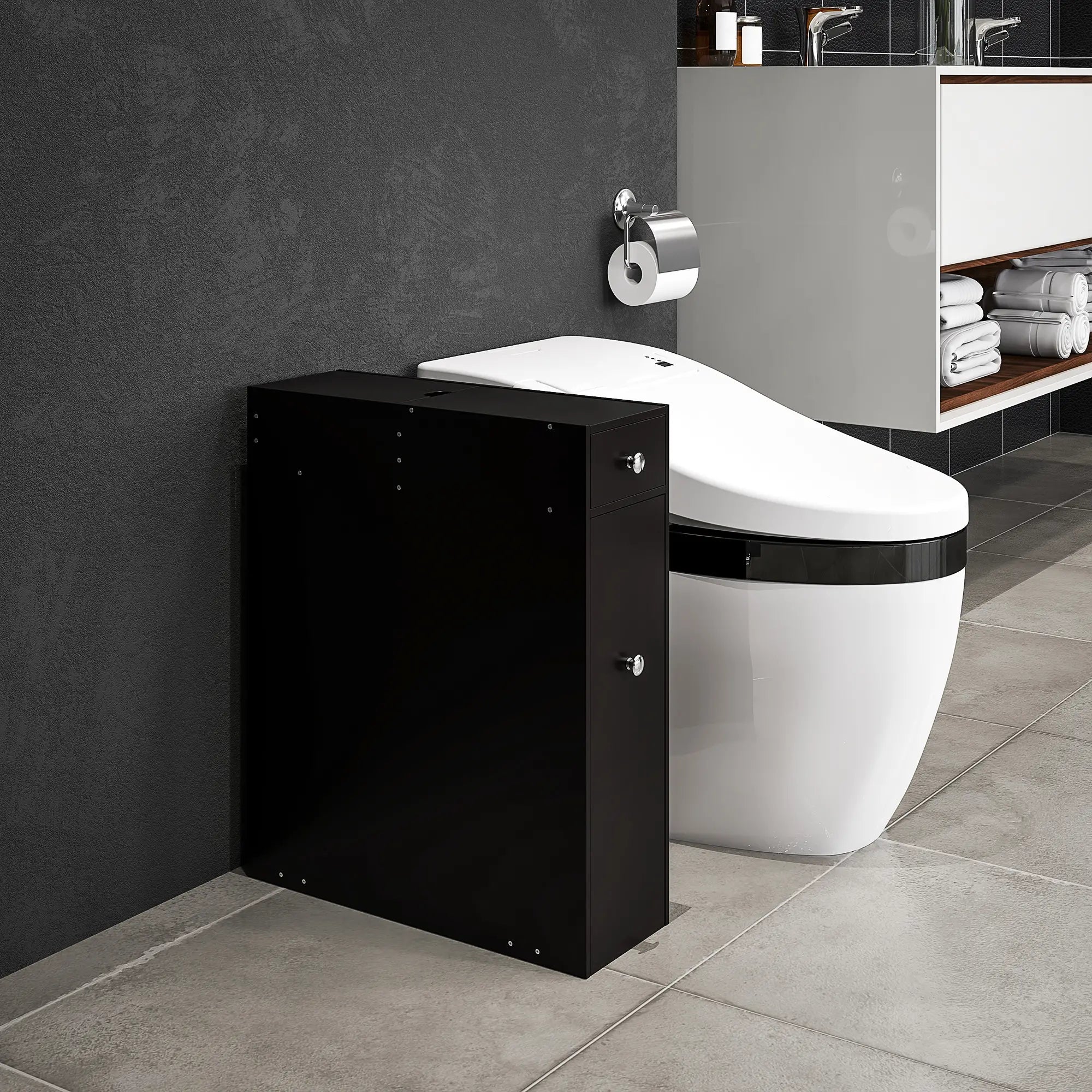 Space Saving Toilet Paper Cabinet, Narrow Bathroom Storage, Black Bathroom Cabinets at Gallery Canada