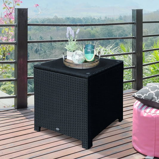 Rattan Side Table, Wicker Coffee Table with Glass Top, Black Patio Side Tables Black at Gallery Canada