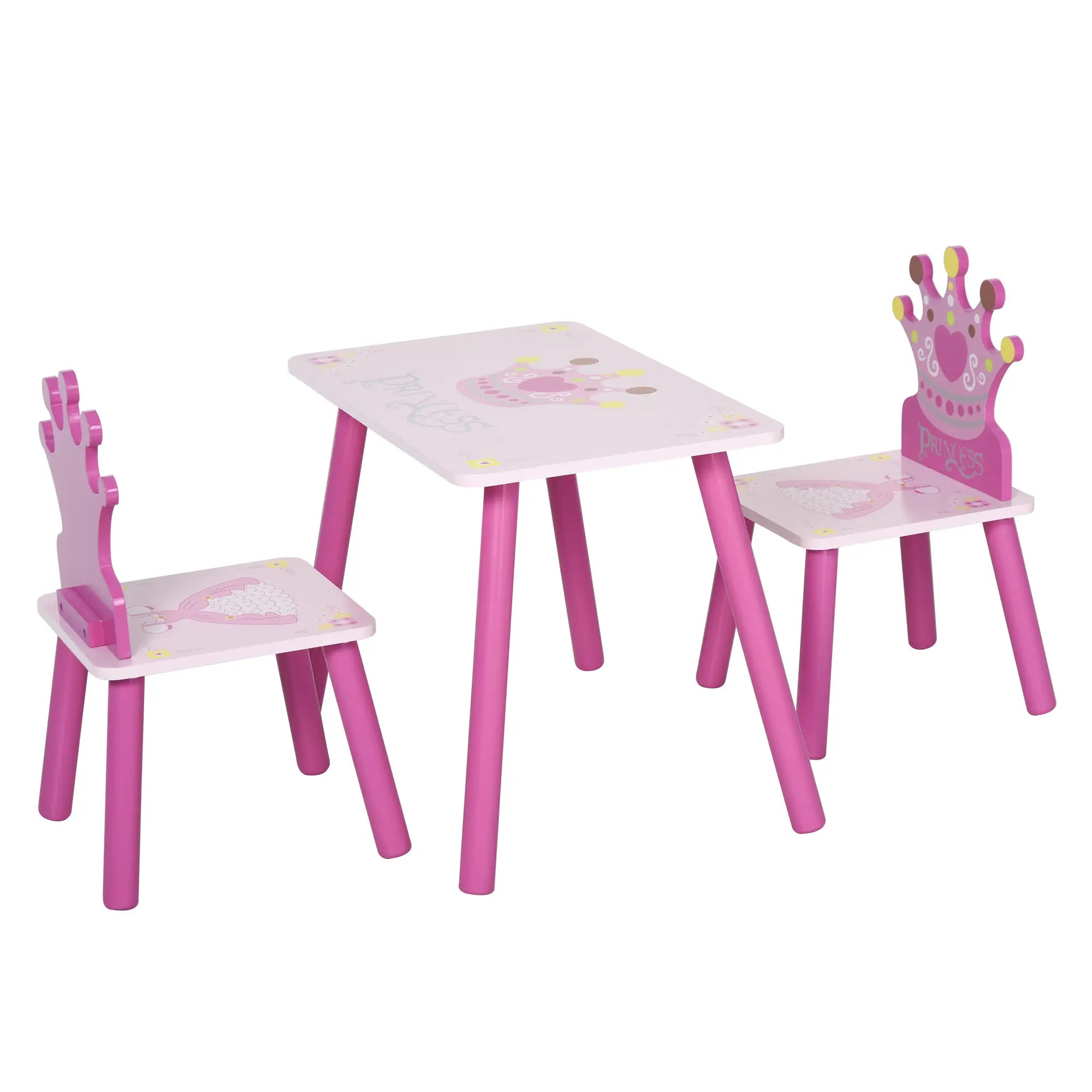 Kids Wooden Table Chair Set, Crown Pattern, Easy Clean, Age 2-4, Pink Kids Table Sets at Gallery Canada