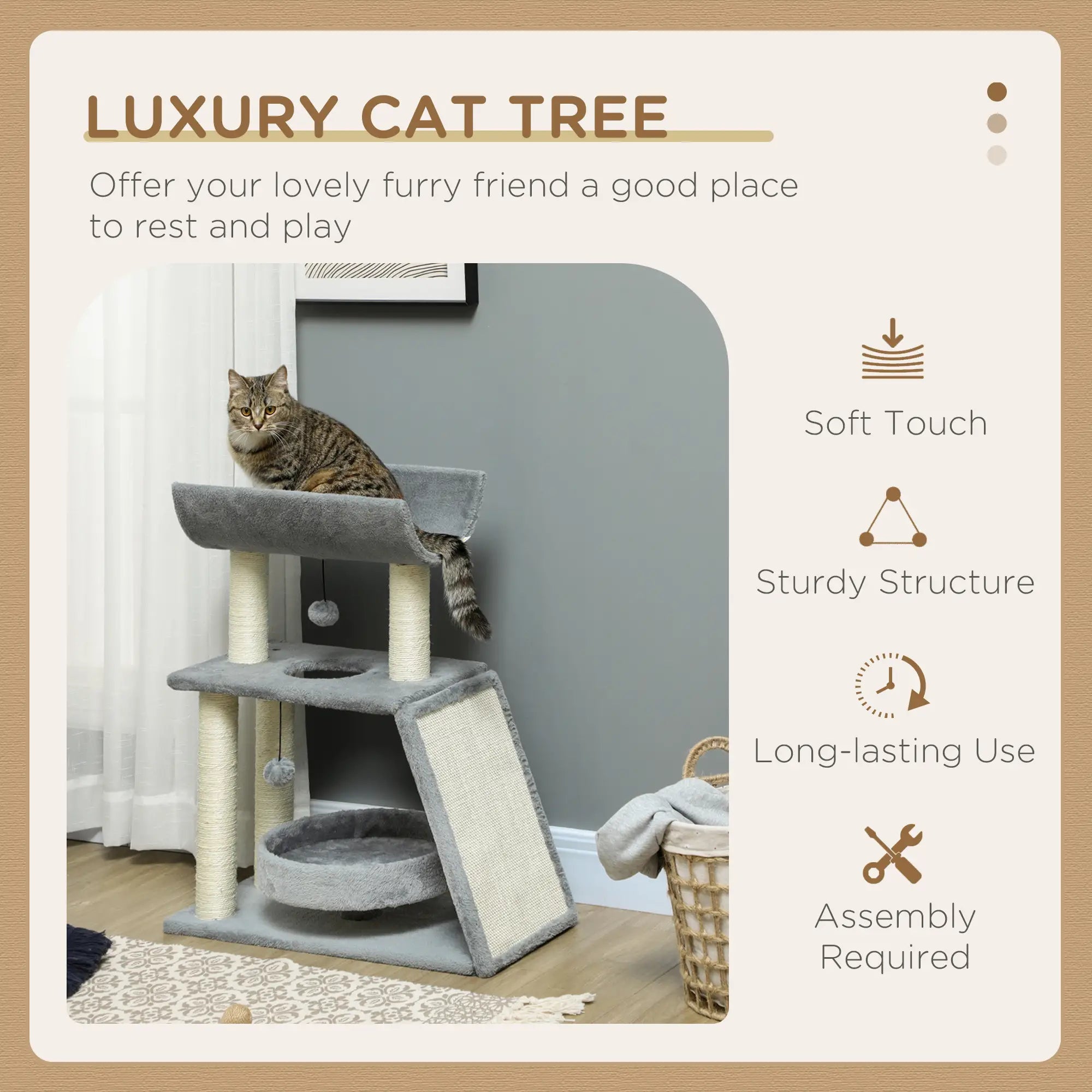 Small Cat Tree with Perch, Scratching Posts, Light Grey Cat Posts at Gallery Canada