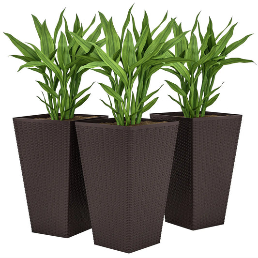 Set of 3 Tall Plant Stand, Indoor Outdoor Flower Pot, Brown Garden Accessories Brown at Gallery Canada