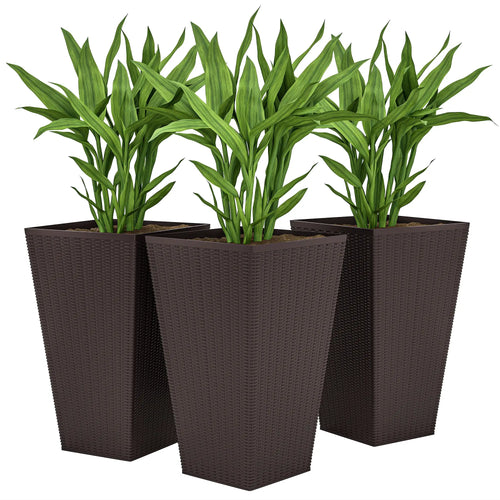 Set of 3 Tall Plant Stand, Indoor Outdoor Flower Pot, Brown