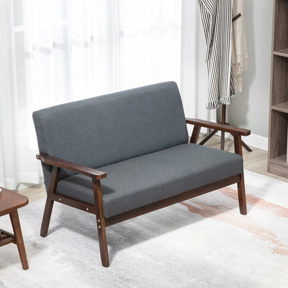 Compact Loveseat Sofa, Linen Fabric, Rubber Wood Legs, Dark Grey 2-Seater Sofas at Gallery Canada