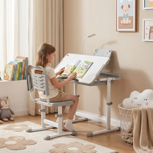 Adjustable Kids Desk and Chair Set, Student Study Table, Grey Kids Desk Sets Grey at Gallery Canada