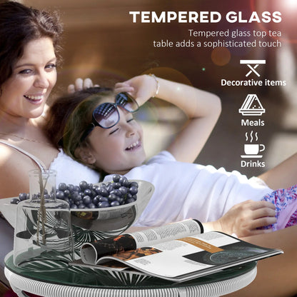 Round Rattan Side Table, Outdoor, PE Rattan, Tempered Glass Top, Grey