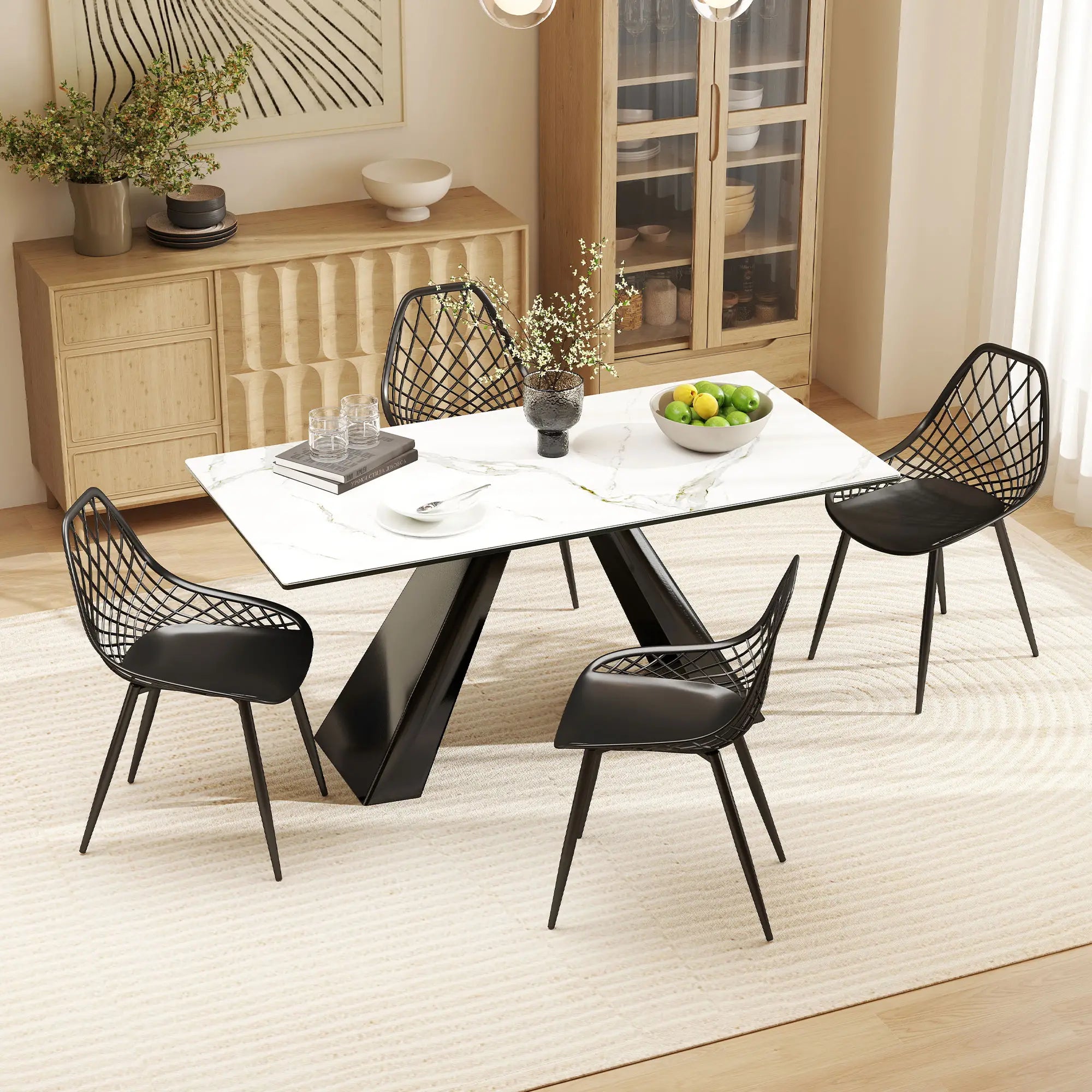 Modern Dining Chairs Set of 4, Plastic Kitchen Chairs with Hollow Backrest and Metal Legs for Living Dining Room, Black Dining Chairs at Gallery Canada
