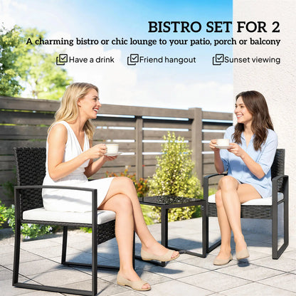 3 Piece Wicker Patio Set, Glass Top Table With Cushions, Cream White Bistro Sets at Gallery Canada