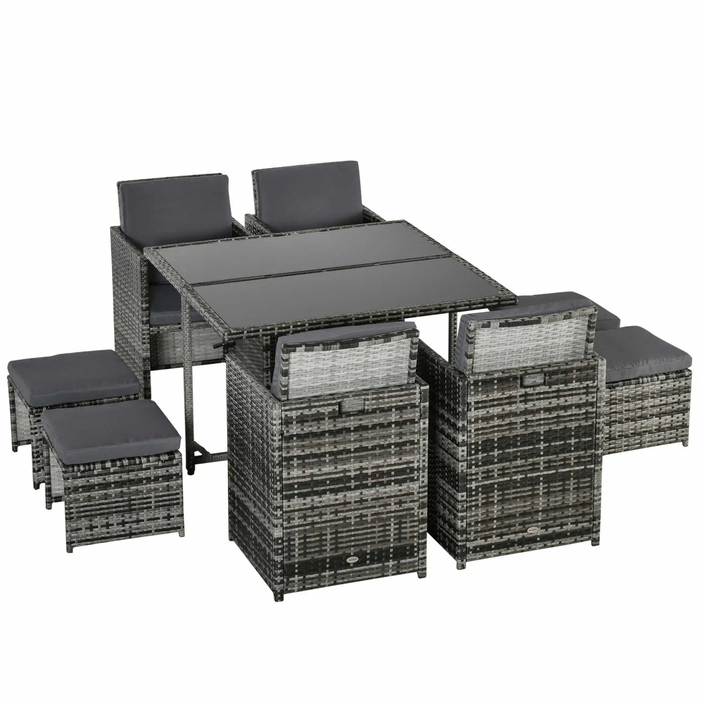 9-Piece Wicker Patio Dining Set, Removable Cushions, Glass Table, Grey Outdoor Dining Sets Grey at Gallery Canada