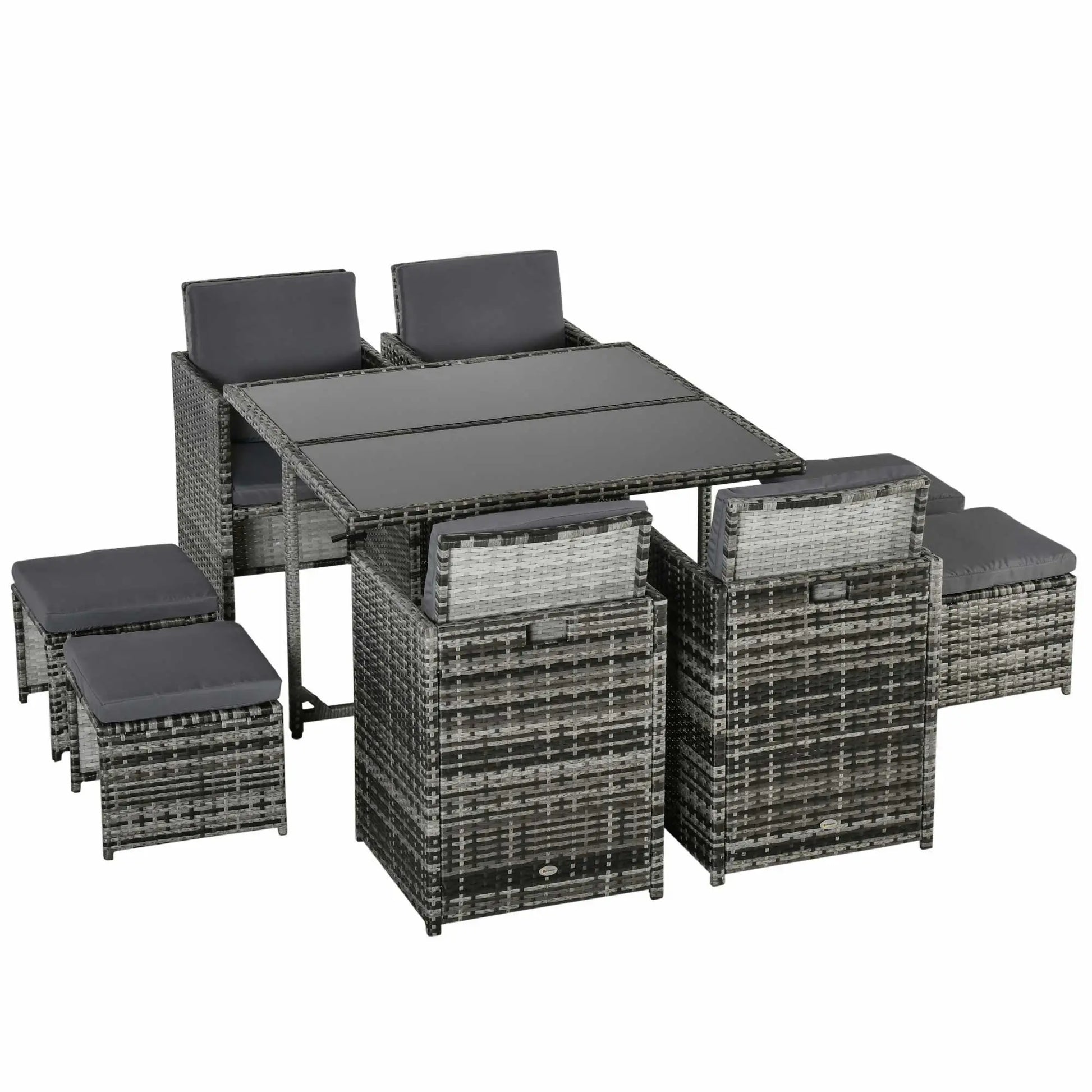 9-Piece Wicker Patio Dining Set, Removable Cushions, Glass Table, Grey Outdoor Dining Sets Grey at Gallery Canada
