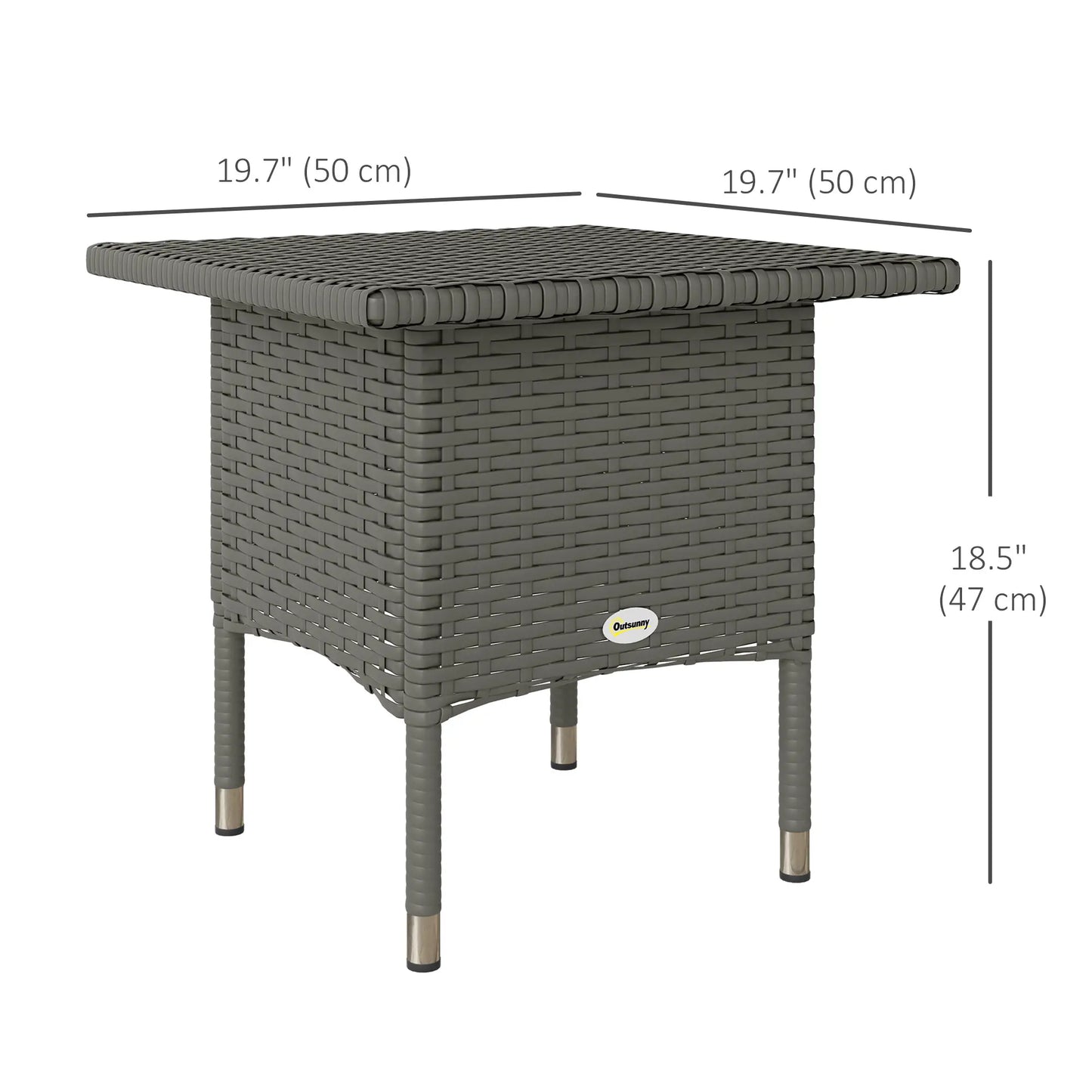 20" Square Outdoor Side Table, Grey Woven Top, Grey