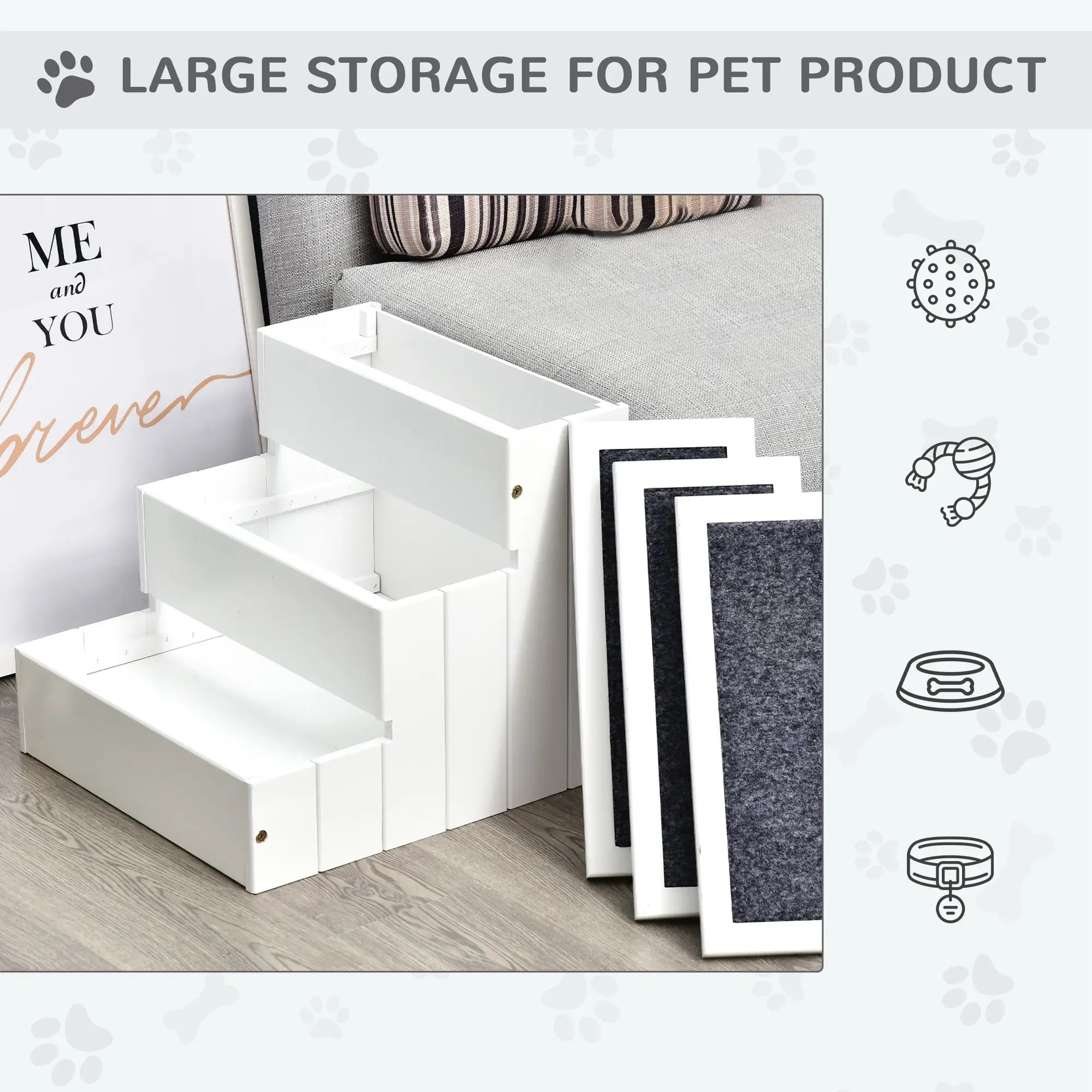 3-Step Dog Stairs For Small Dogs, Wooden Ramp With Storage Box, White Dog Stairs at Gallery Canada