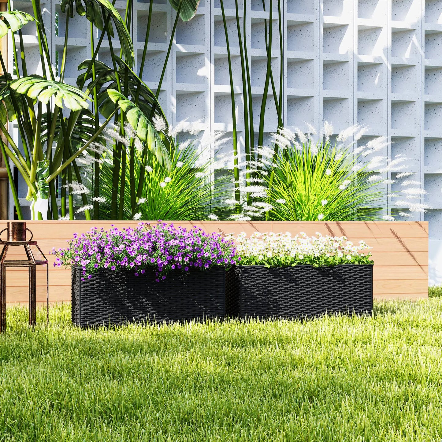 2 Pack 20 Inch Self-Watering Hanging Pots, Railing Planter, Rattan Look, Black Garden Accessories at Gallery Canada