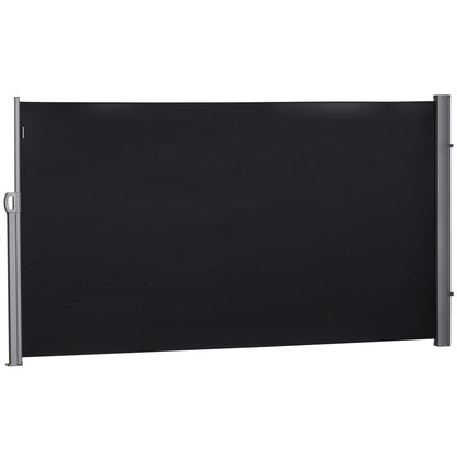118" x 71" Outdoor Folding Privacy Screen, Retractable Side Awning, UV Wind Resistant, Black Side Awnings Grey Frame, Black Fabric at Gallery Canada