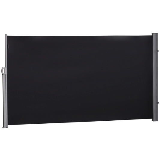 118" x 71" Outdoor Folding Privacy Screen, Retractable Side Awning, UV Wind Resistant, Black Side Awnings Grey Frame, Black Fabric at Gallery Canada