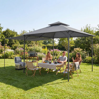 Patio Gazebo With Double Roof, Extendable Shade, 126" x126", Dark Grey Gazebos at Gallery Canada