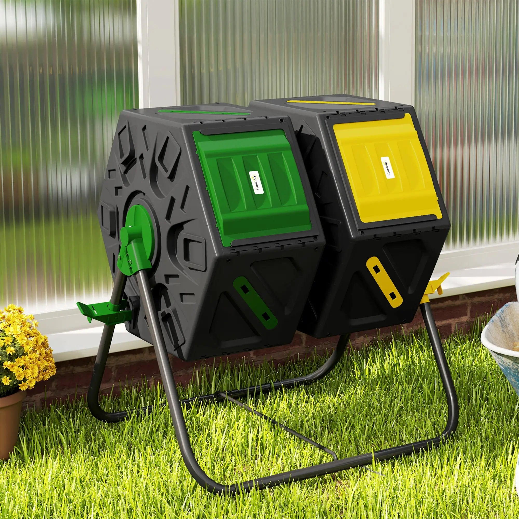 Rotating Composter, Dual Chamber, 34.5 Gallon, Yellow and Green Garden Accessories at Gallery Canada