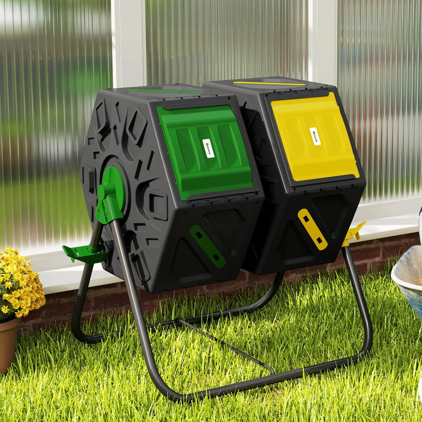 Rotating Composter, Dual Chamber, 34.5 Gallon, Yellow and Green Garden Accessories at Gallery Canada