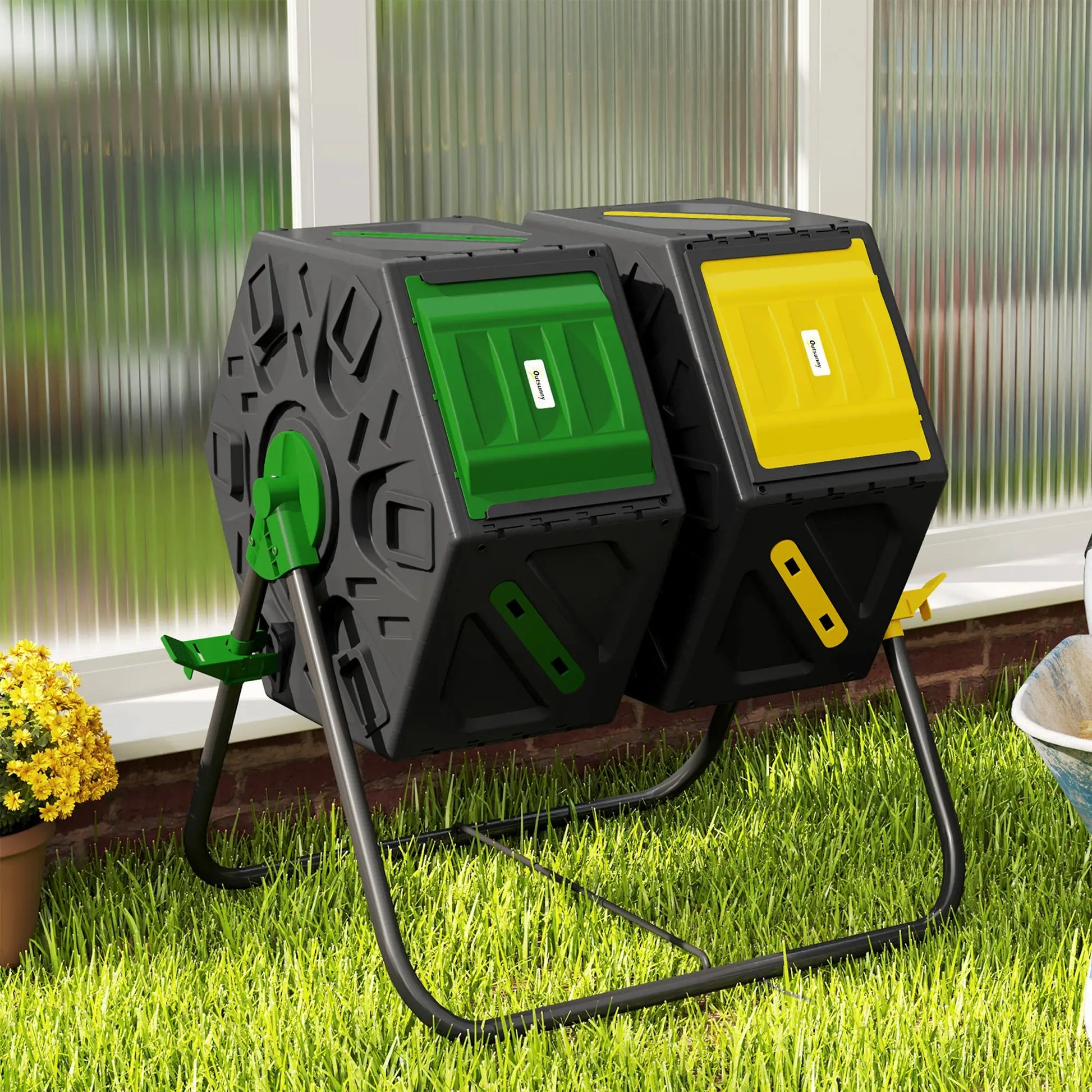 Rotating Composter, Dual Chamber, 34.5 Gallon, Yellow and Green Garden Accessories at Gallery Canada