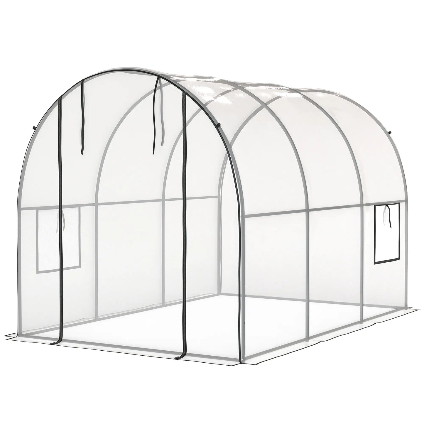 Polytunnel Greenhouse, Roll-Up Door, Mesh Window, 3 x 2 x 2 m, Clear