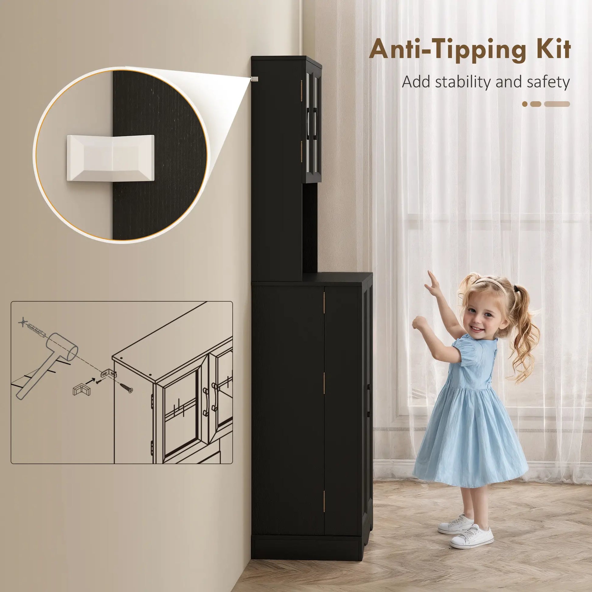 71 Inch Kitchen Pantry Cabinet, Freestanding Hutch, Black Kitchen Pantry Cabinets at Gallery Canada