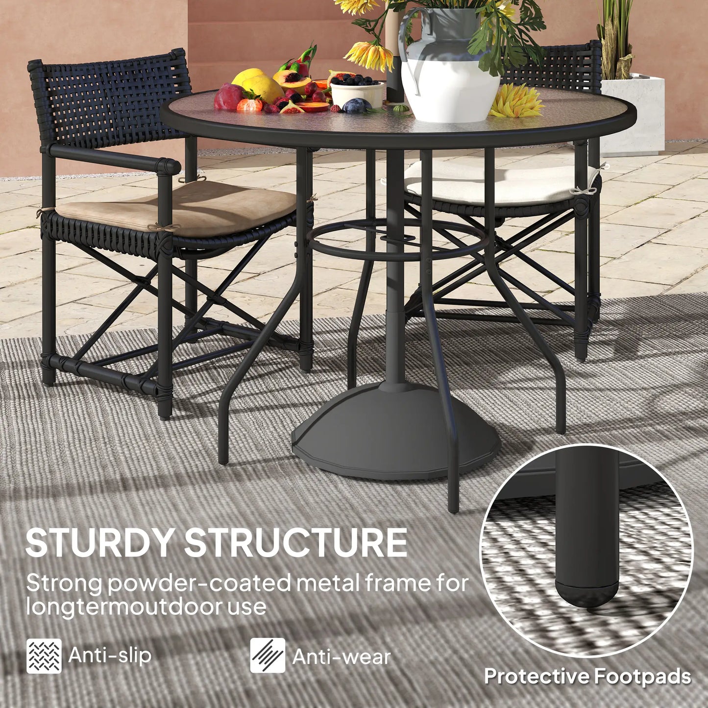 39.4" Round Outdoor Dining Table, Glass Top, Steel Frame, Garden Patio Patio Dining Tables at Gallery Canada
