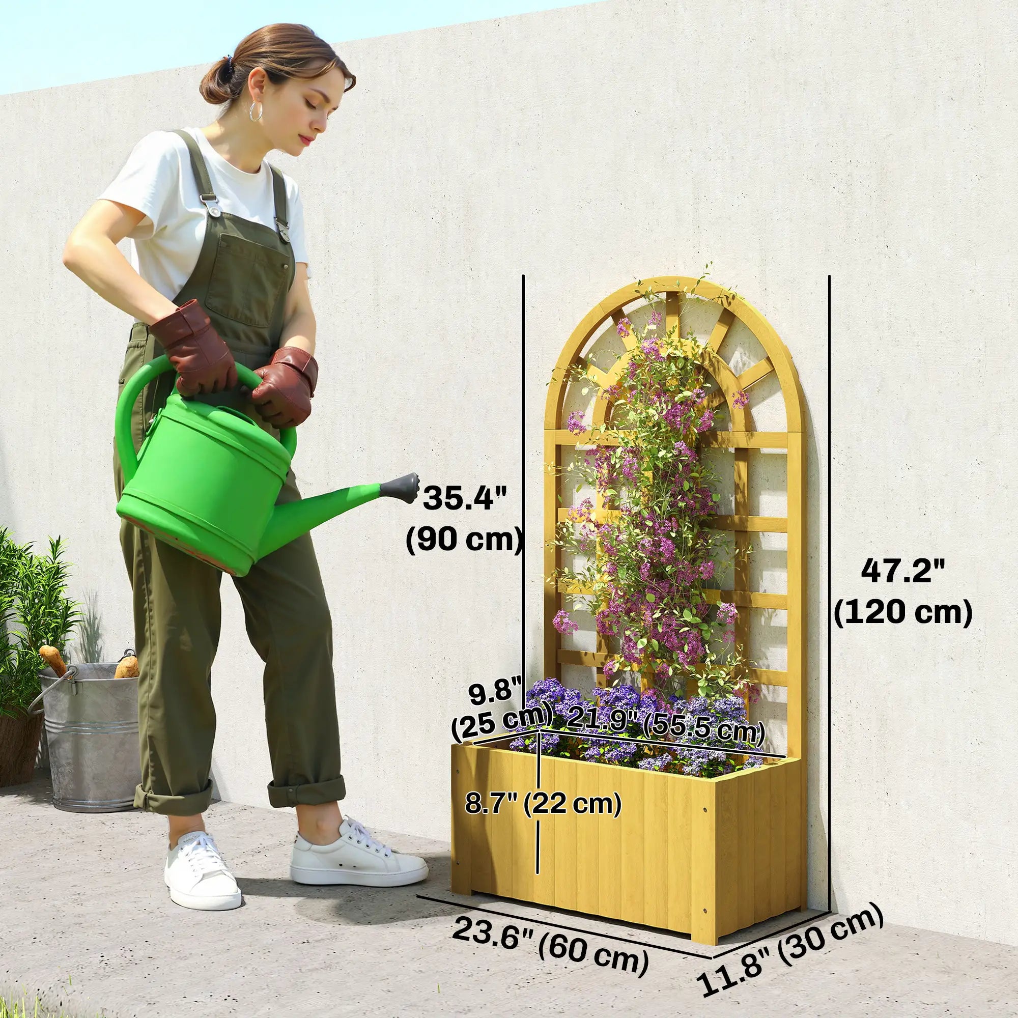 Wooden Raised Garden Bed With Lattice Trellis, Outdoor Elevated Planter Box Wooden Planter Boxes at Gallery Canada
