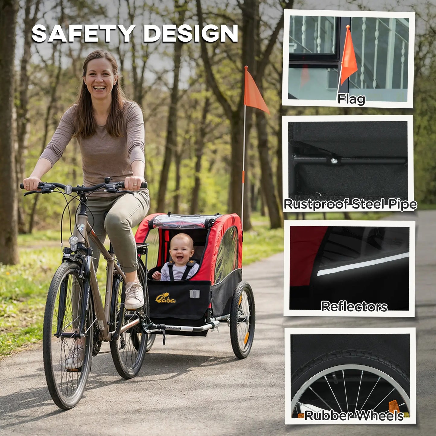 Kids Bike Trailer, 16" Wheels, 5-Point Harness, Storage Bag, 18+ Months, Red Kids Bike Trailers at Gallery Canada