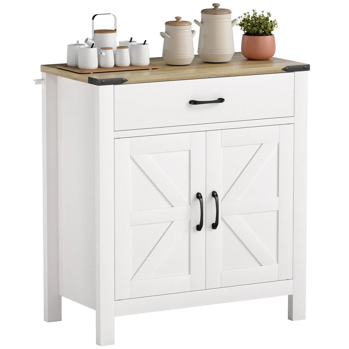 Farmhouse Buffet Cabinet, 1 Drawer, Storage Cabinet, Adjustable Shelf, White