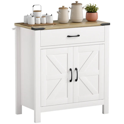 Farmhouse Buffet Cabinet, 1 Drawer, Storage Cabinet, Adjustable Shelf, White