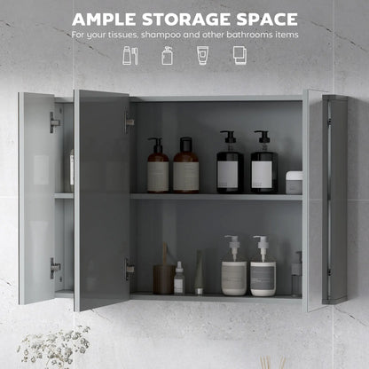 35" x 24" Wall Mirror Cabinet, Bathroom Medicine Cabinet, 3 Doors, Adjustable Shelves, Grey Mirror Medicine Cabinets at Gallery Canada