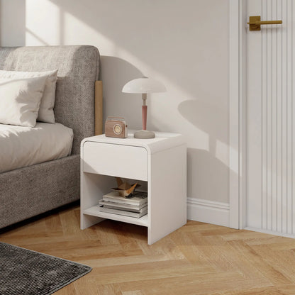 Modern Nightstand Set of 2, Distressed White, With Drawer and Shelf, White