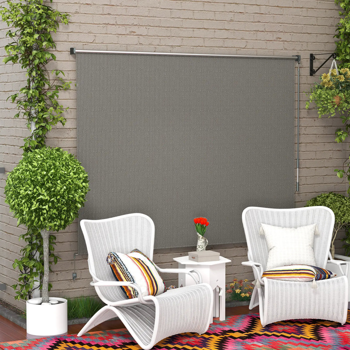 8' x 6' Outdoor Roller Shades, Cordless Patio Door Blinds, Light Grey Side Awnings at Gallery Canada