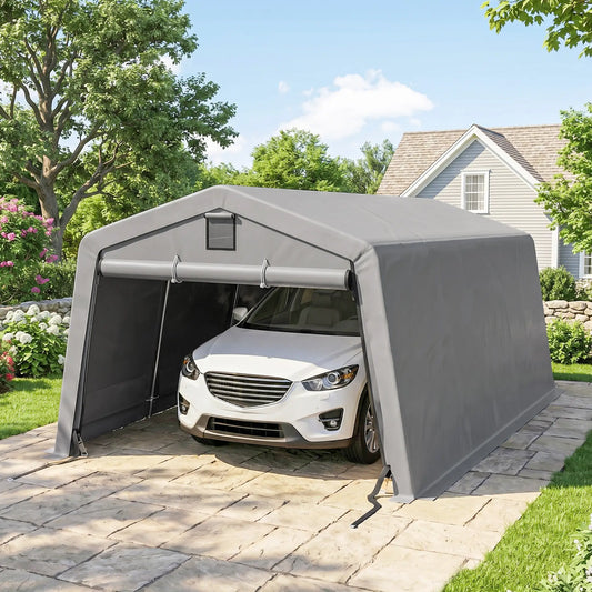 11' x 20' Portable Garage, Heavy Duty Carport, Grey Car Shelters Light Grey at Gallery Canada