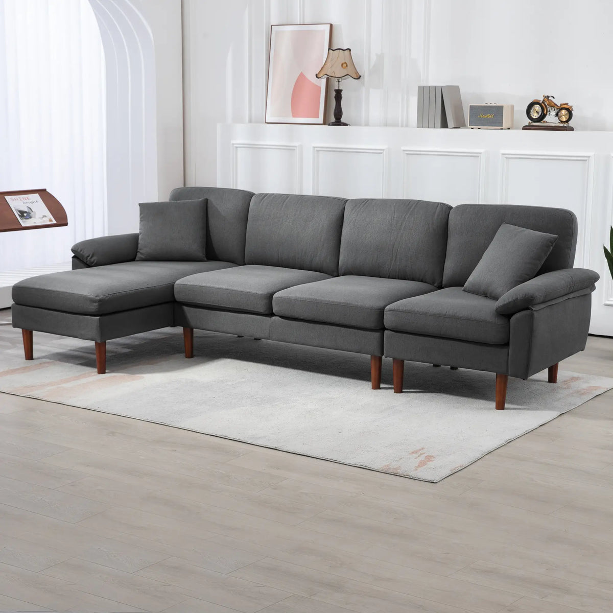 L-Shape Sofa, Modern Sectional Couch with Chaise Lounge, Dark Grey 3-Seater Sofas at Gallery Canada