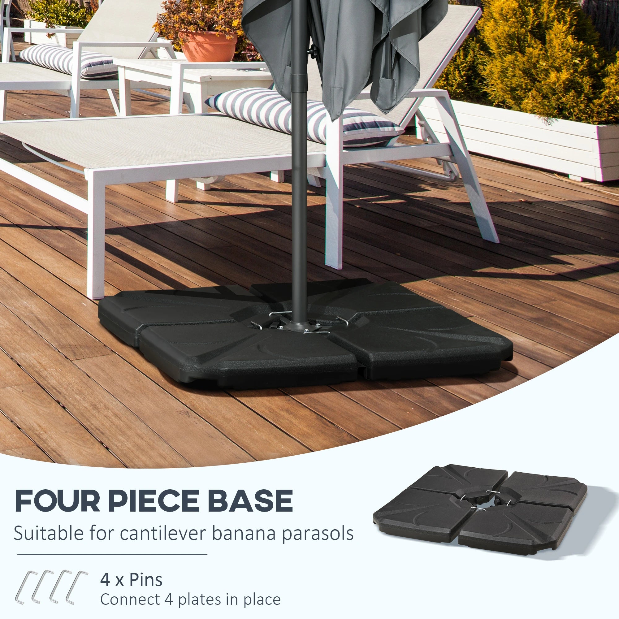 4 Piece Cantilever Umbrella Base, 123 lb Water or 158 lb Sand, Black Umbrella Bases at Gallery Canada