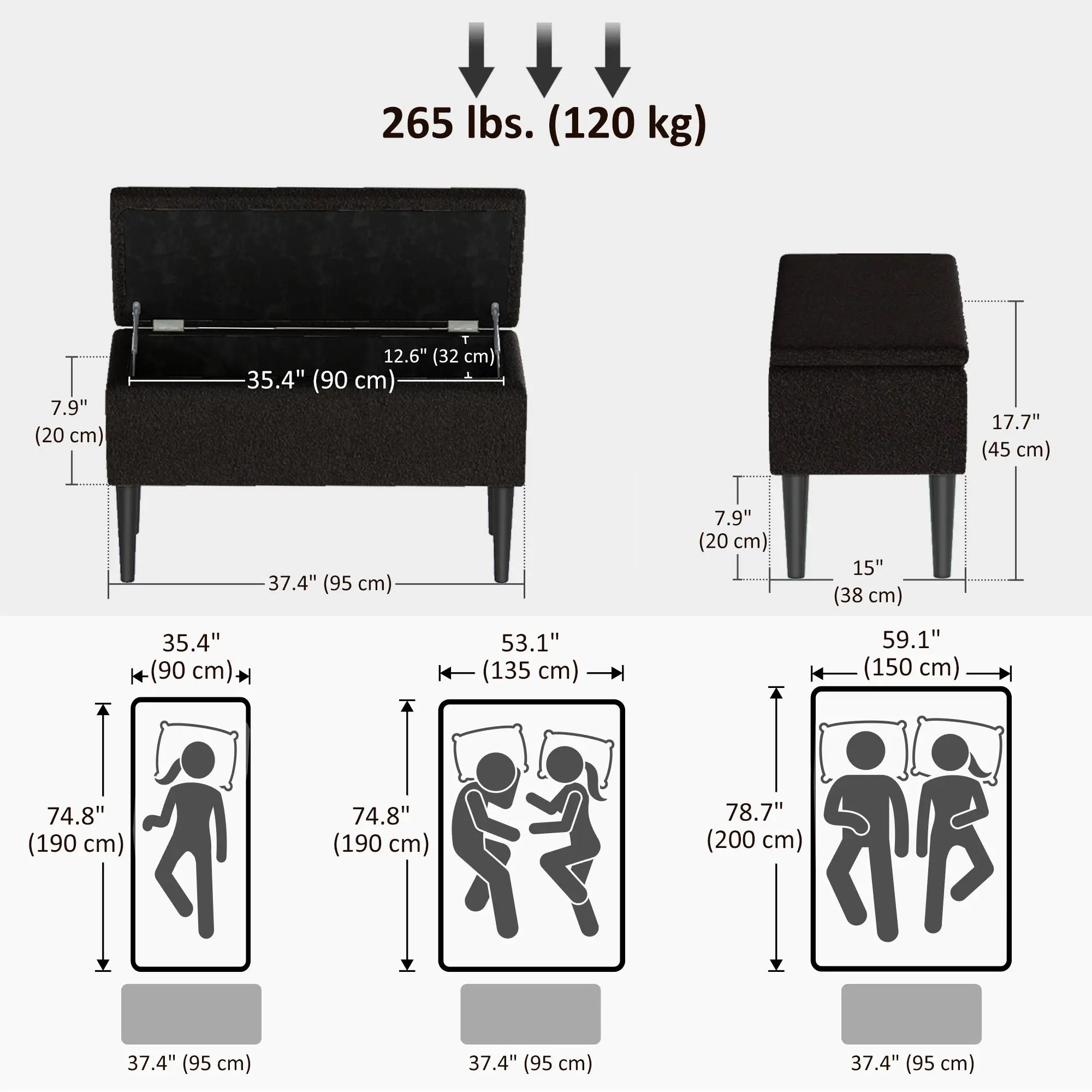 Modern Storage Bench, Ottoman with Storage, Lamb's Wool Upholstery, Black Storage Ottomans & Benches at Gallery Canada