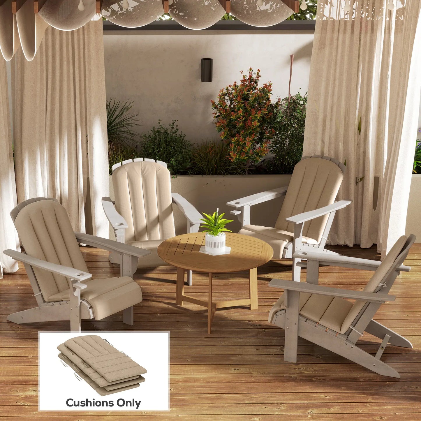 Set Of 4 Patio Chair Cushions, High Back Adirondack, High-Density Foam, Beige Patio Chair Cushions at Gallery Canada