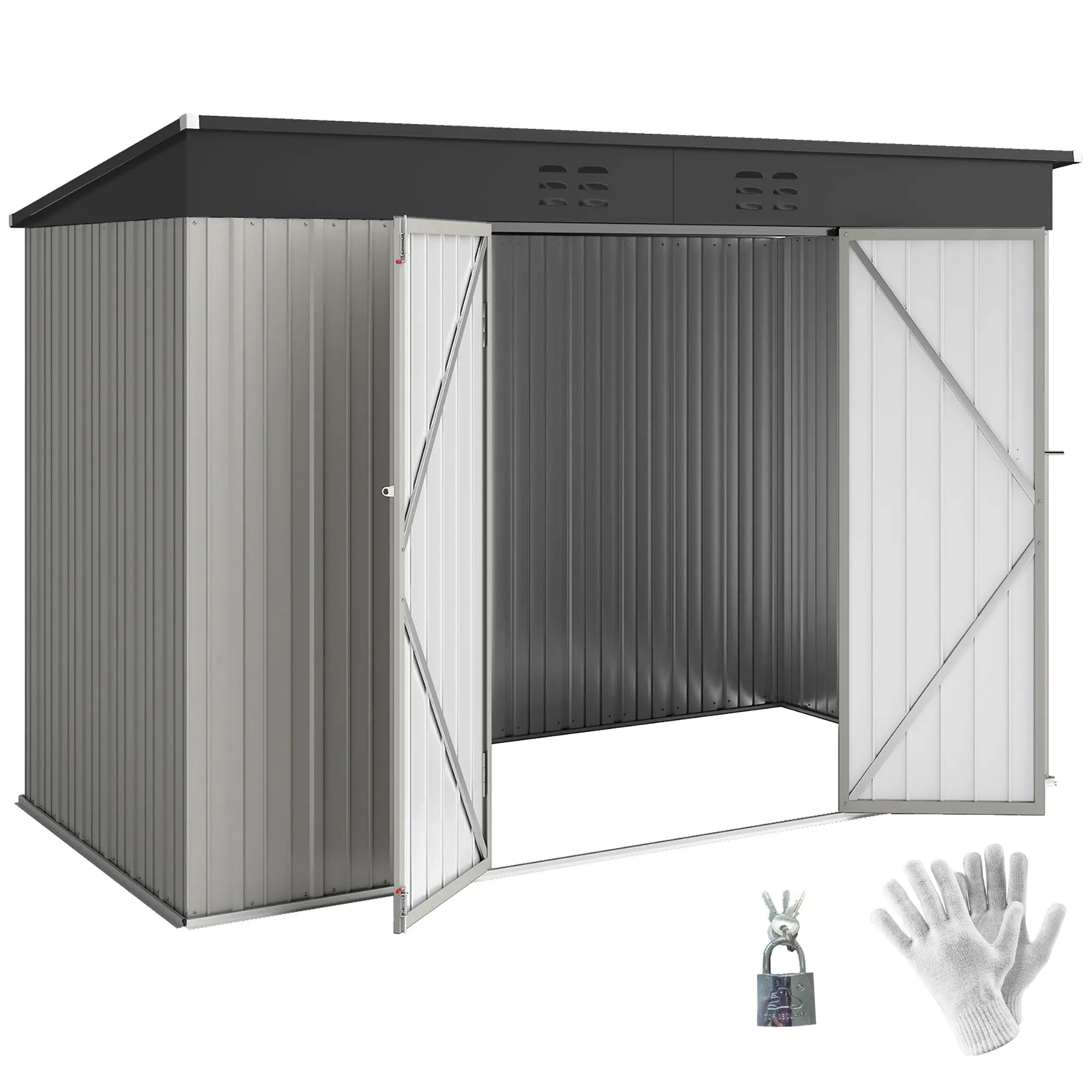 9' x 4' Galvanized Steel Garden Shed, Lockable Doors, 2 Air Vents Sheds at Gallery Canada