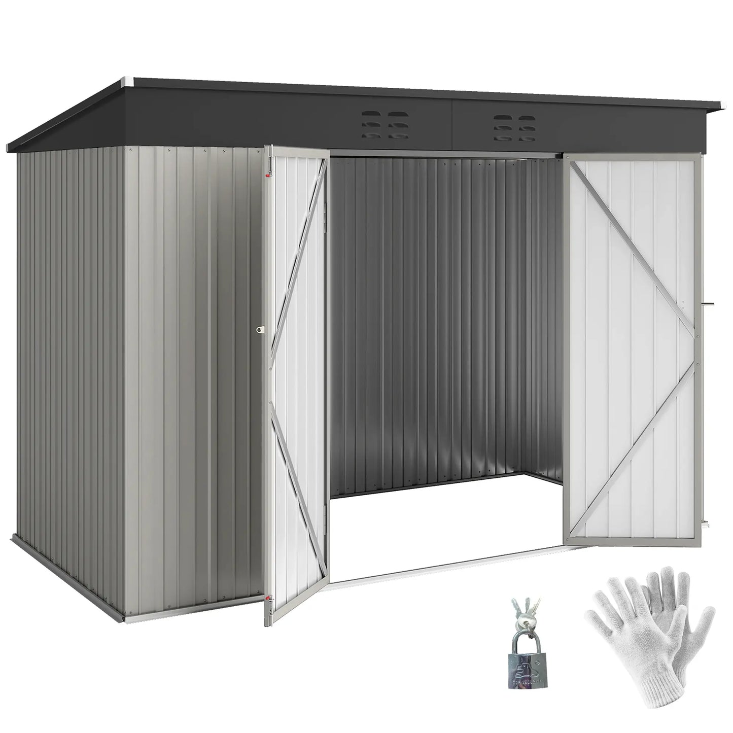 9' x 4' Galvanized Steel Garden Shed, Lockable Doors, 2 Air Vents Sheds at Gallery Canada