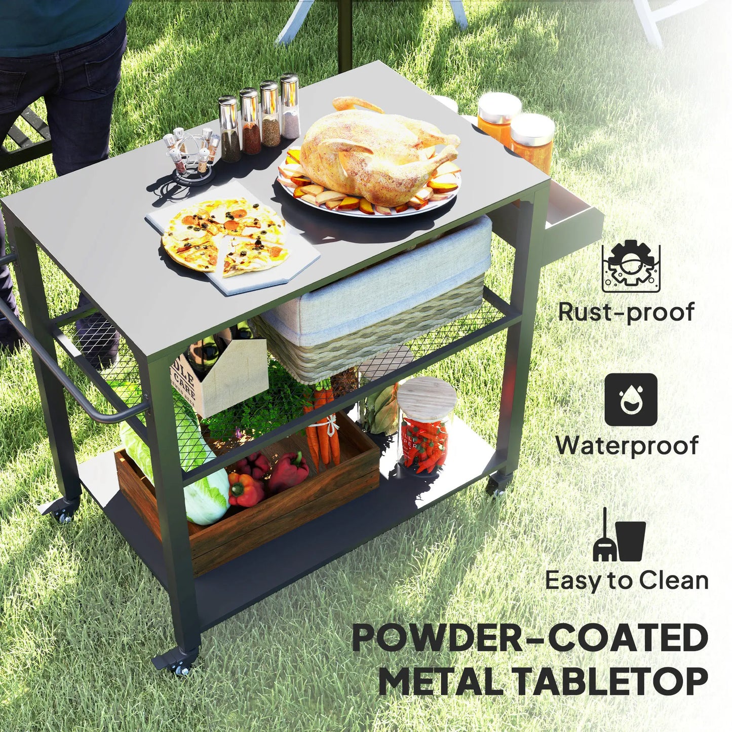 3-Tier Outdoor Grill Cart, Pizza Oven Stand, Storage Rack, 4 Wheels Outdoor Grill Carts at Gallery Canada